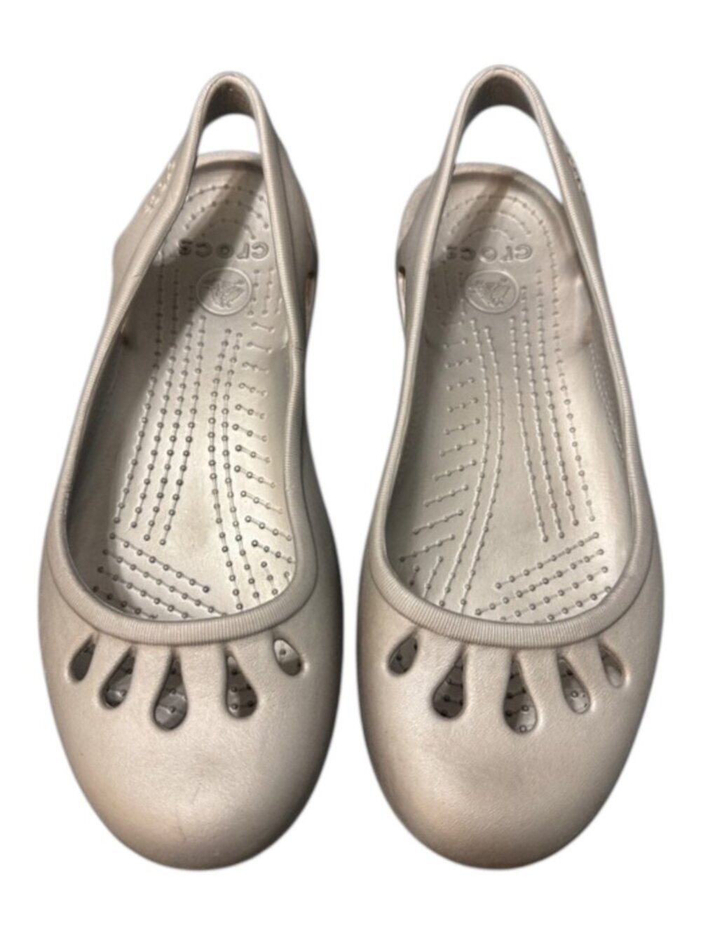 CROCS Kadee Flats Women’s Size 9 Metallic Taupe Slingback Shoes Cut-Out Design